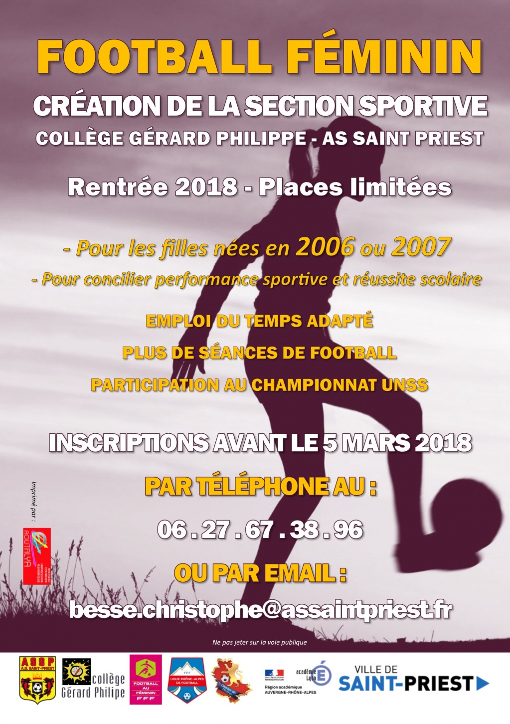 Ouverture Section Sportive Collège Féminines AS Saint Priest