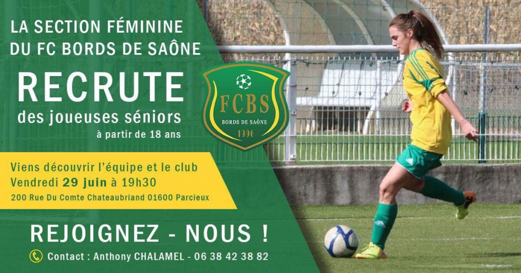 L’equipe seniors féminine du FC Bords de Saône recrute !