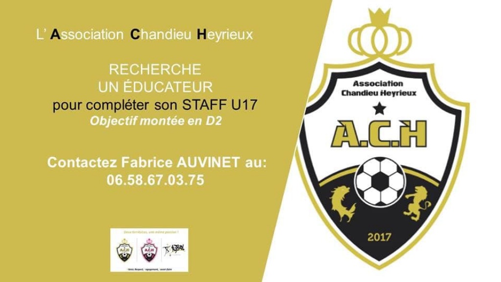 Association Chandieu-Heyrieux recrute  éducateur pour sa catégorie U17 !!!