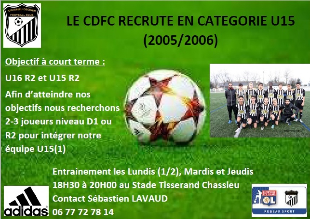 CDFC recrute joueurs catégorie U14-U15