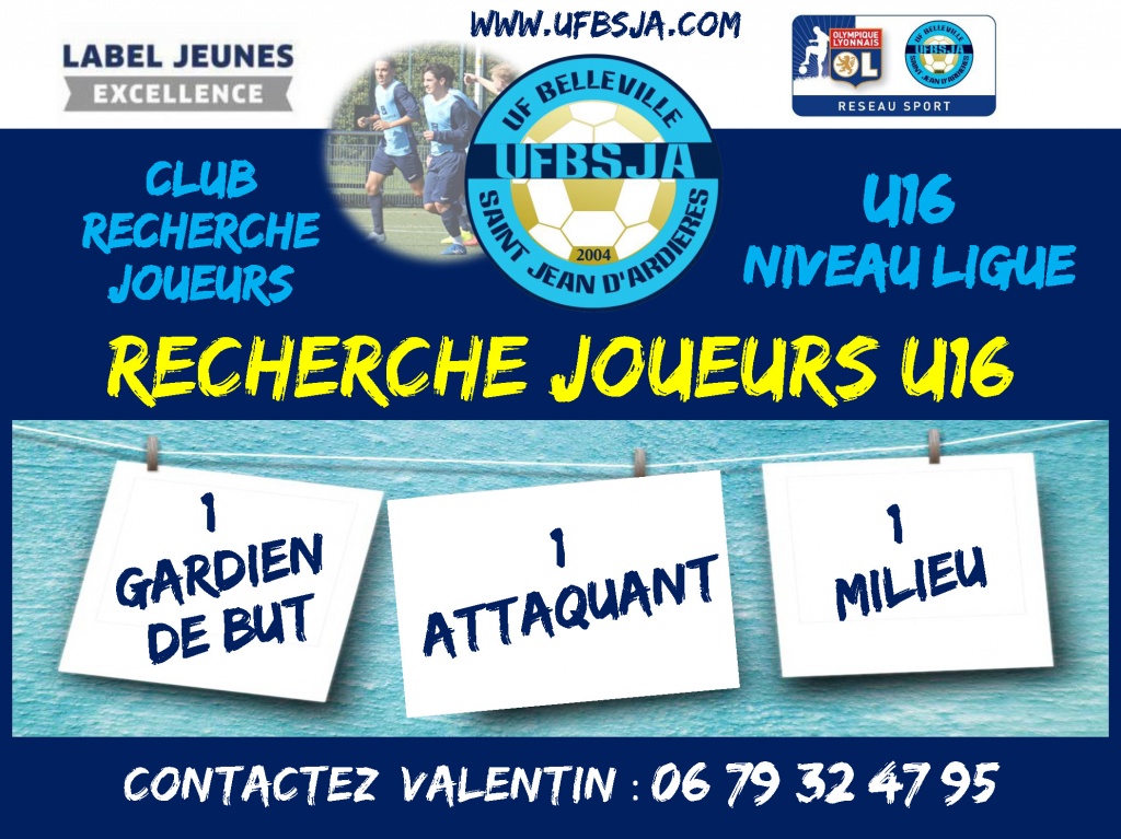 Club FFF EXCELLENCE RECRUTE U16 Niveau ligue 1 GB / 1 AT / 1 M