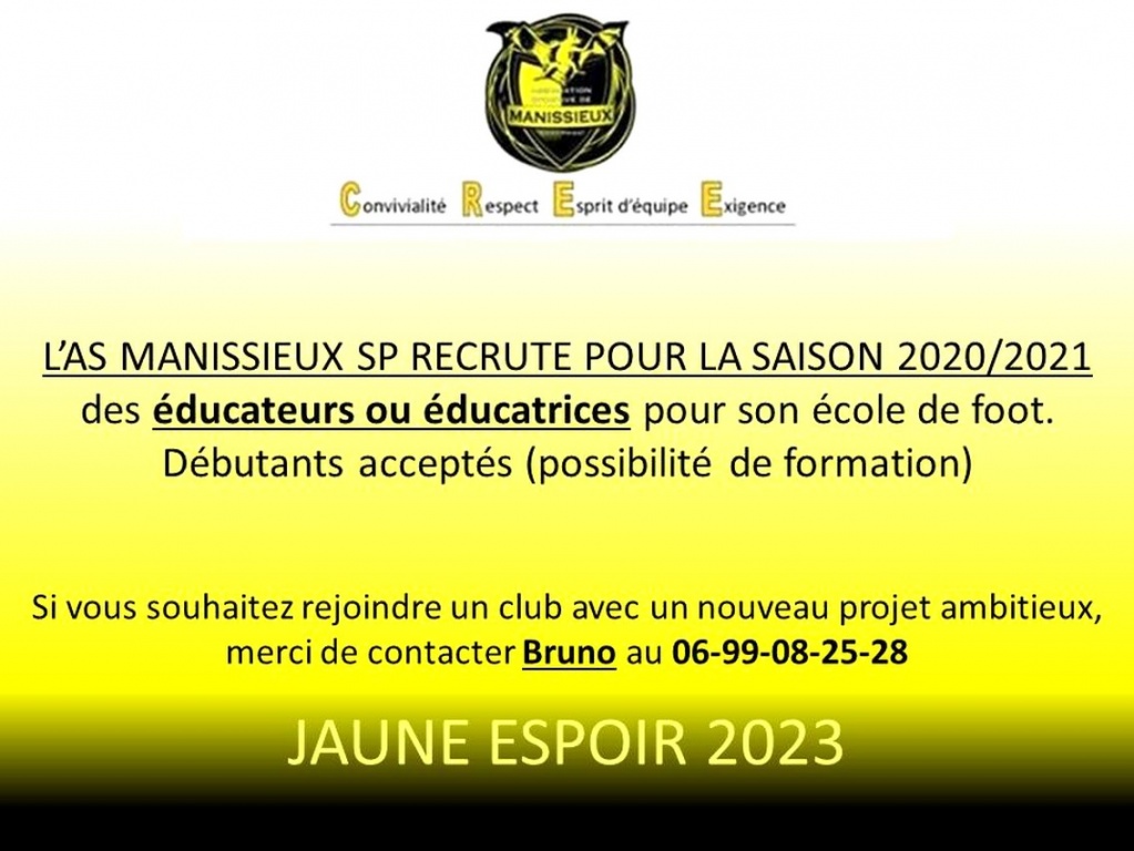 L'AS Manissieux Saint Priest recrute des éducateurs ou éducatrices