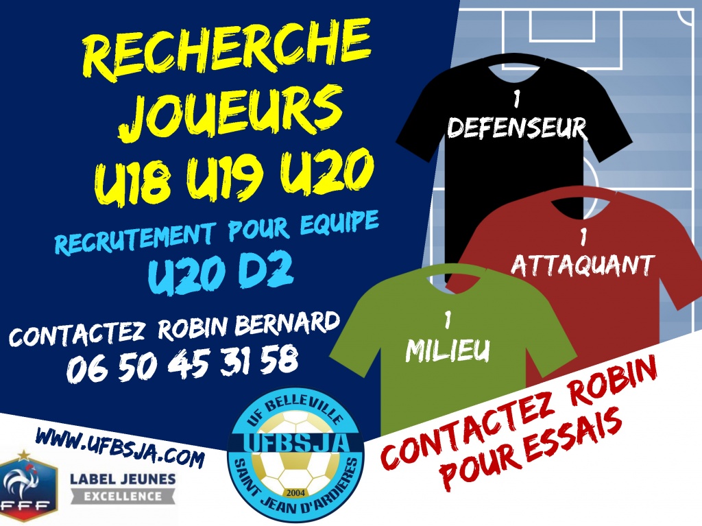Recherche joueurs U18U19U20 pour renforcer son effectif en équipe U20
