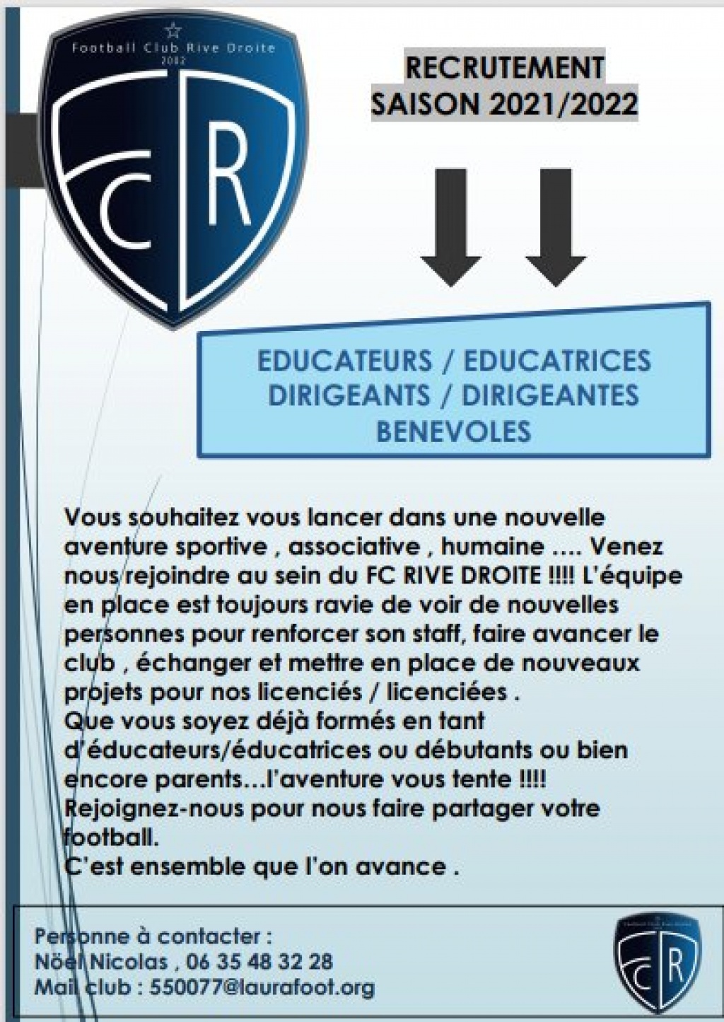 RECRUTEMENT STAFF FC RIVE DROITE