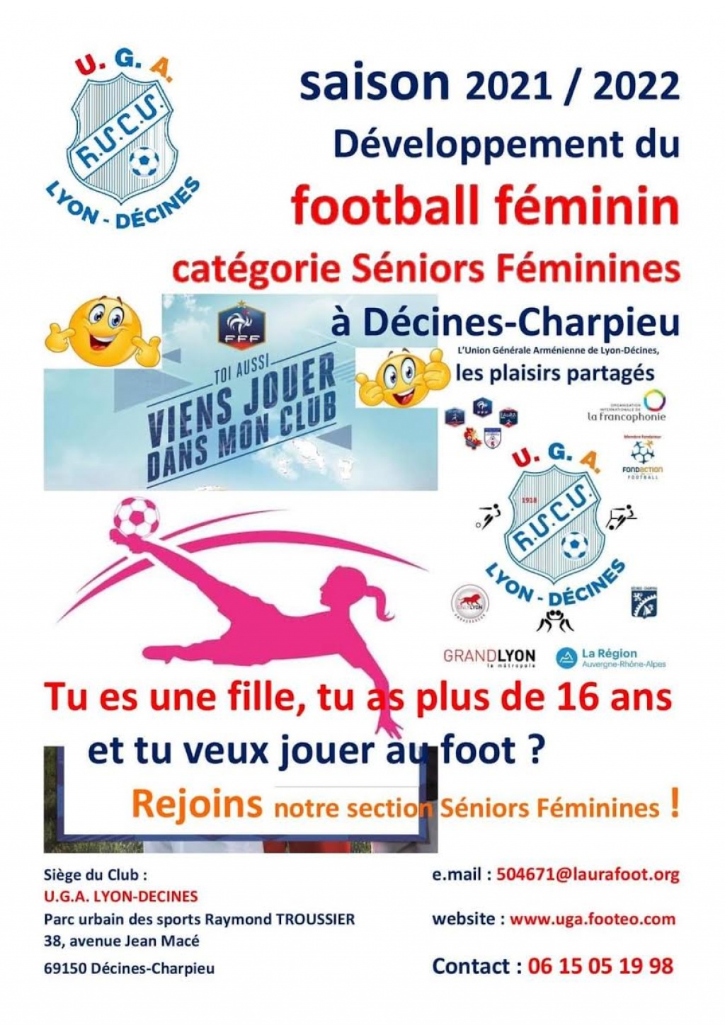 Développement du Football féminin catégorie Séniors Féminines à Décines-Charpieu ! Saison 2021 / 2022