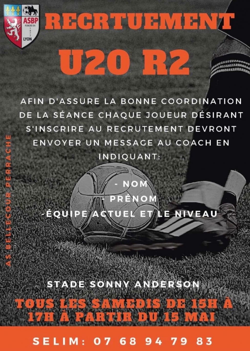 L’AS BELLECOUR PERRACHE RECHERCHE JOUEURS U20 R2
