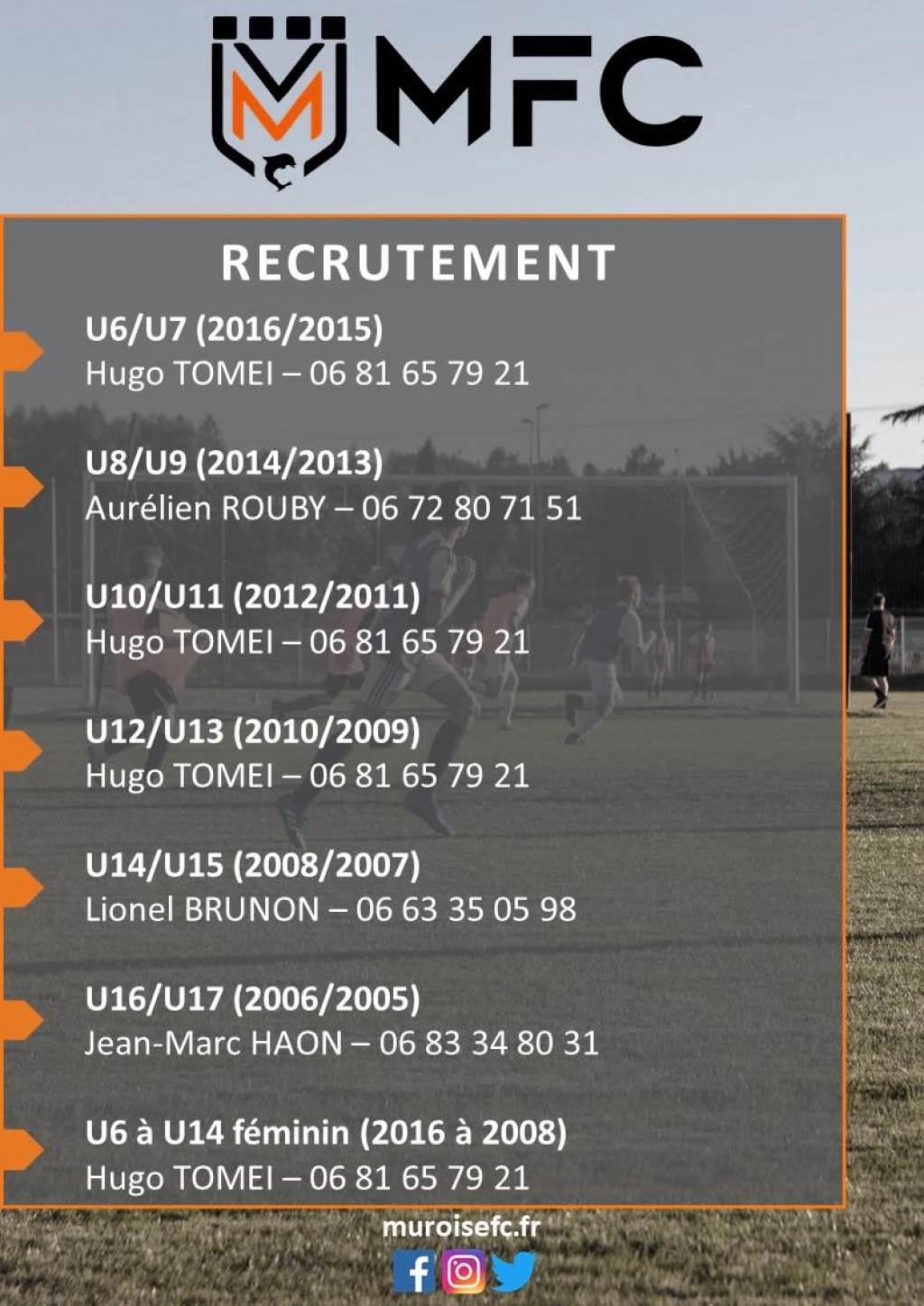 Muroise Football Club recrute sur toutes ses catégories