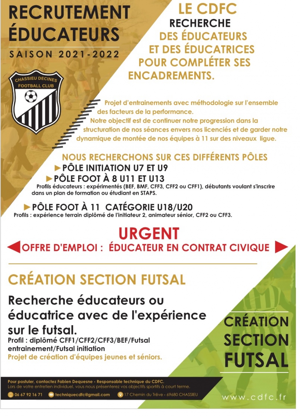Chassieu Décines recrute éducateurs, joueurs, et joueuses