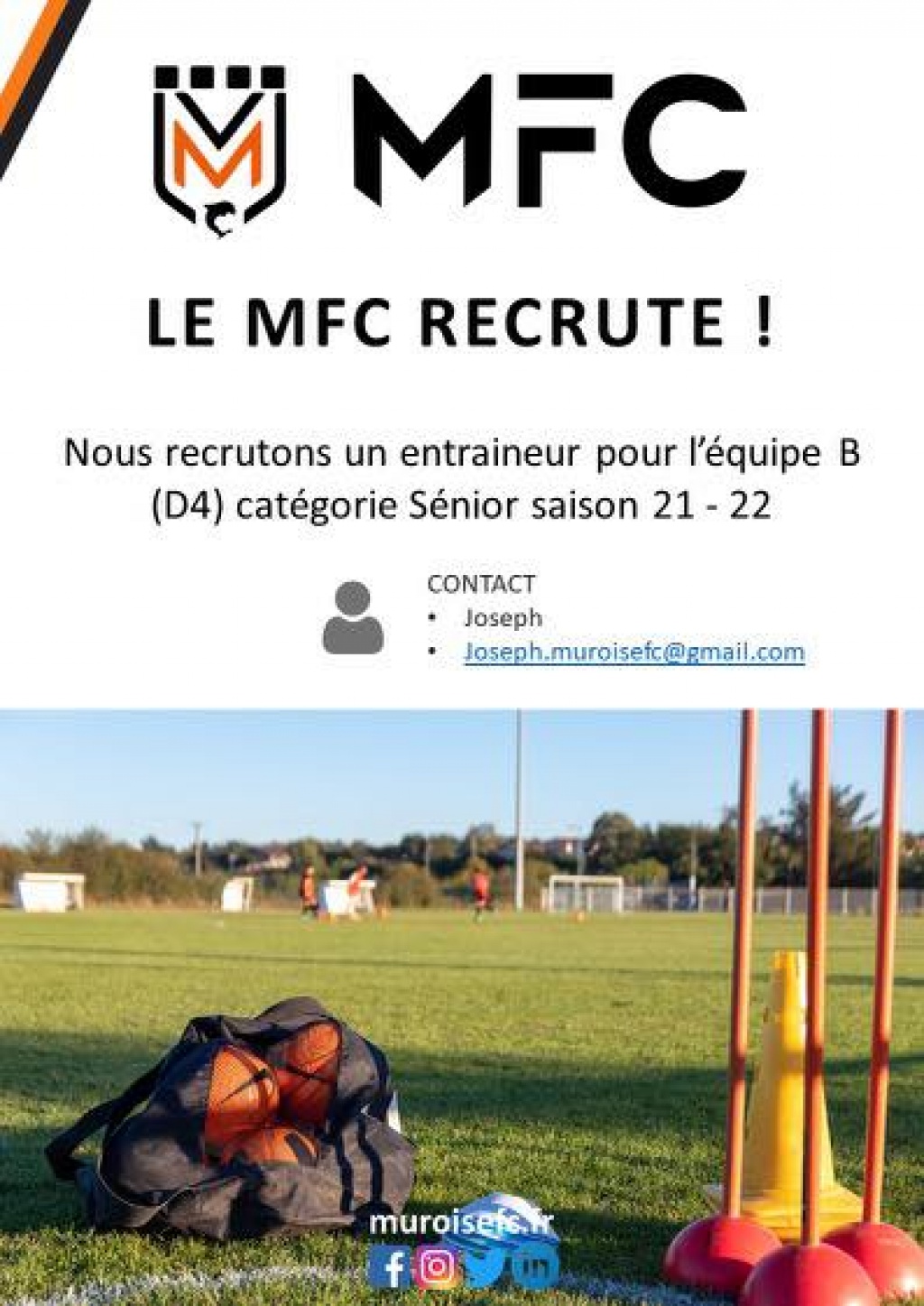 Muroise Football Club recherche un entraineur pour la catégorie Seniors Masculin B (D4)