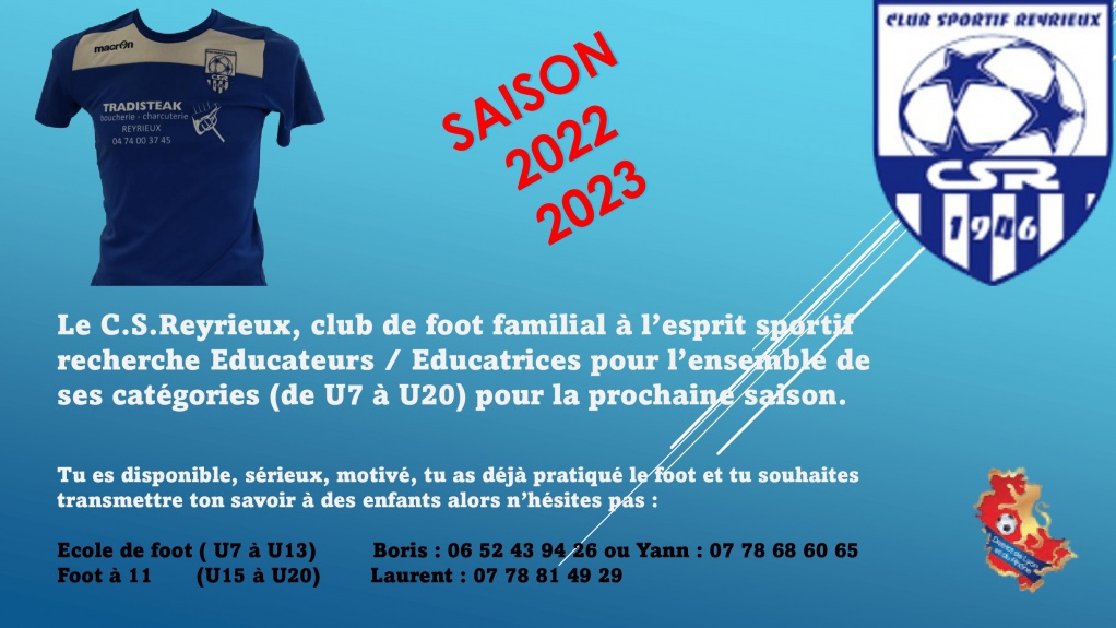 RECHERCHE EDUCATEURS FOOTANIMATION - U15 ET U20