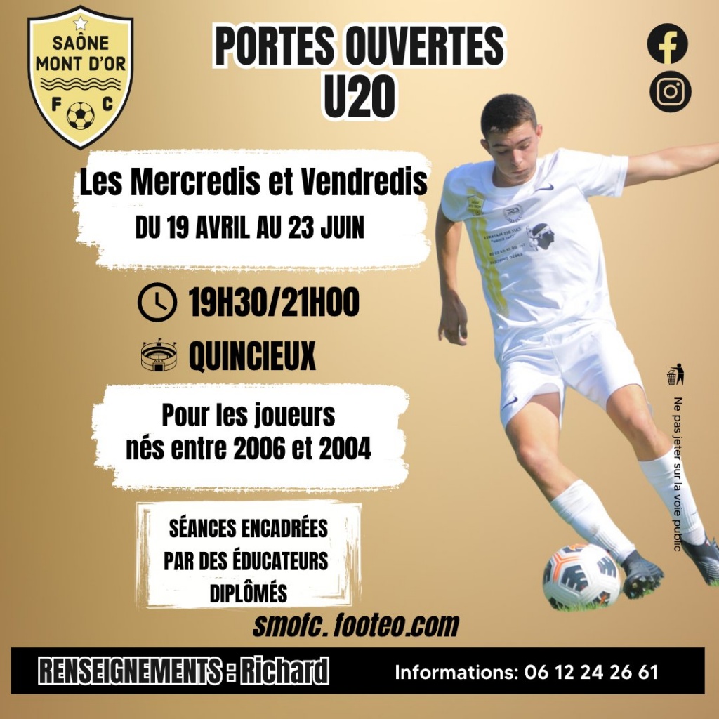 SAÔNE MONT D'OR FC RECRUTEMENT JOUEURS U20 SAISON 23/24
