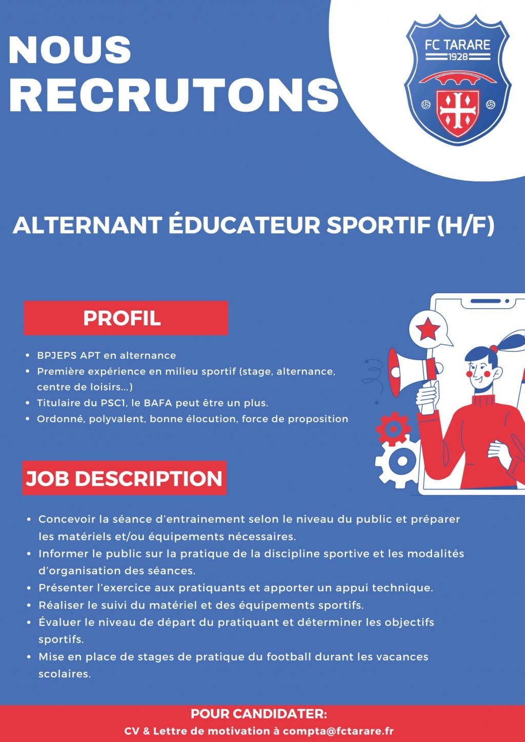 Le FCT recherche un jeune alternant BPJEPS