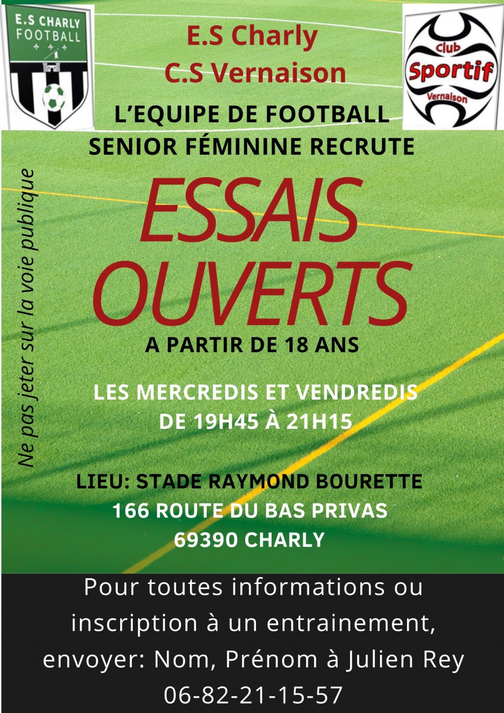 Recrutement seniors féminines ES Charly Vernaison