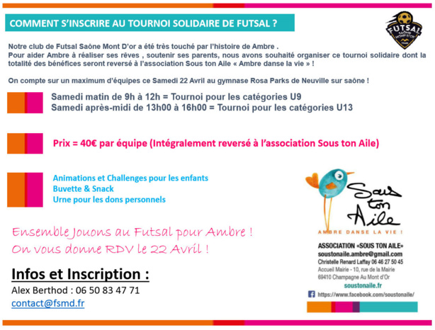 U10-U13 - Tournoi solidaire pour AMBRE le 22 avril U10-U13 - Tournoi solidaire pour AMBRE le 22 avril