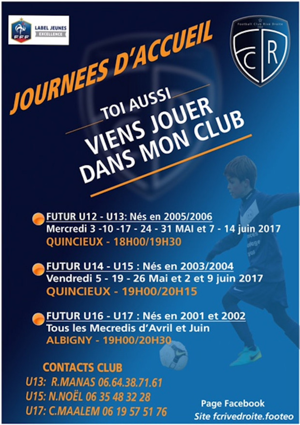 2017-2018 - Le FC RIVE DROITE recrute 2017-2018 - Le FC RIVE DROITE recrute