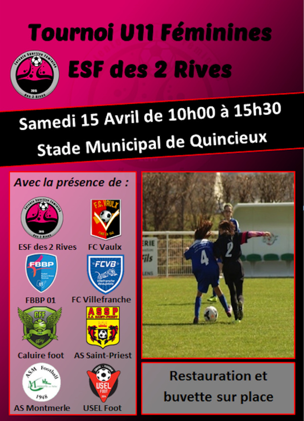Féminine - Tournoi U11 au FC RIVE-DROITE samedi Féminine - Tournoi U11 au FC RIVE-DROITE samedi