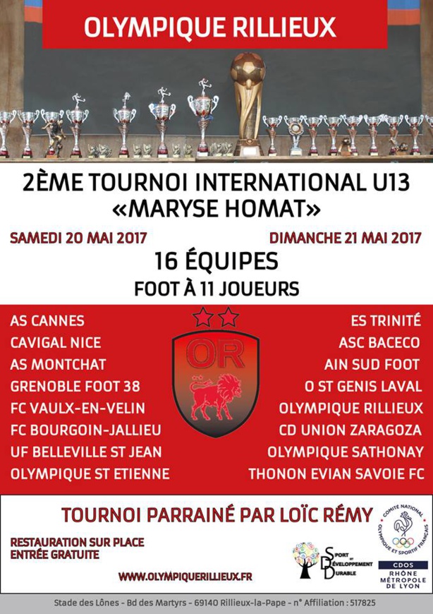 U13 à 11 - Du beau monde à RILLIEUX les 20 et 21 mai U13 à 11 - Du beau monde à RILLIEUX les 20 et 21 mai