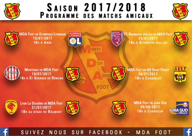 Matchs Amicaux - Le planning de MDA Chasselay Matchs Amicaux - Le planning de MDA Chasselay