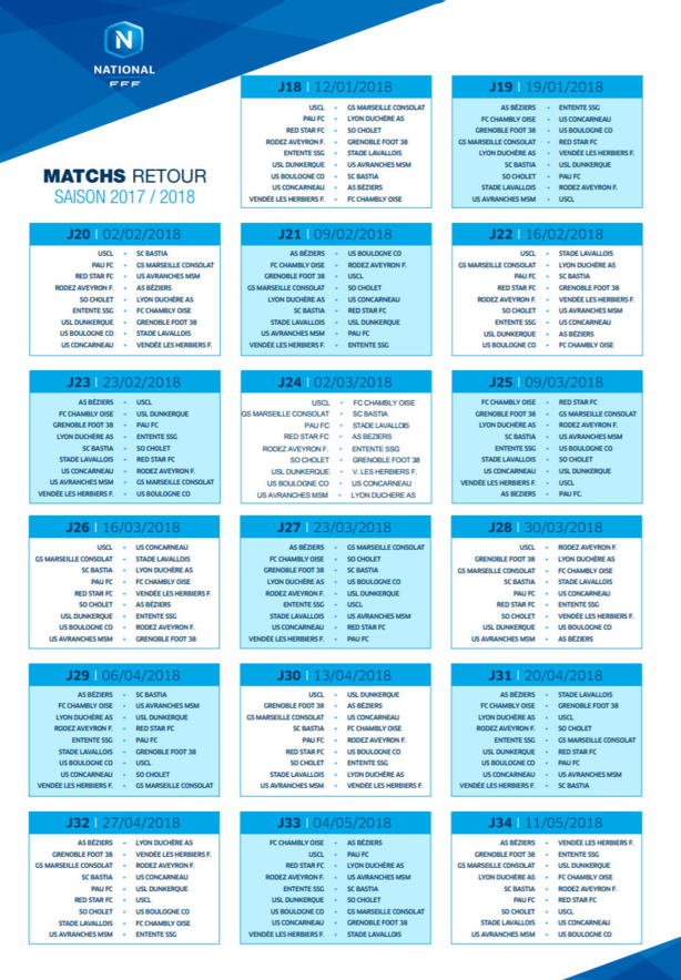 Calendrier N1 - La DUCH commencera à l'extérieur Calendrier N1 - La DUCH commencera à l'extérieur