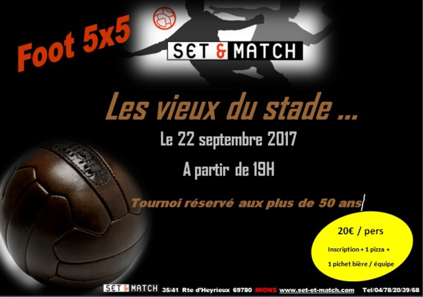 Foot5 Indoor (plus de 50 ans) - Inscrivez vous aux Vieux du Stade de SET&MATCH Mions Foot5 Indoor (plus de 50 ans) - Inscrivez vous aux Vieux du Stade de SET&MATCH Mions