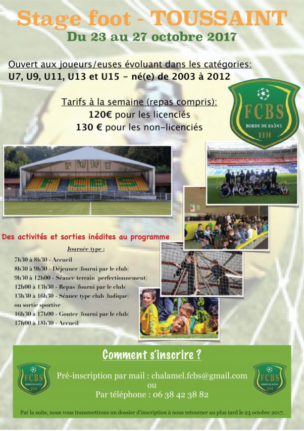 FC BORDS de SAÔNE - Il reste des places pour le stage jeune de la TOUSSAINT ! FC BORDS de SAÔNE - Il reste des places pour le stage jeune de la TOUSSAINT !