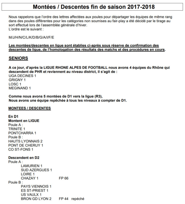 Montées-Descentes - Le point pour le DISTRICT, la réserve de l'AS BRON repêchée ! Montées-Descentes - Le point pour le DISTRICT, la réserve de l'AS BRON repêchée !