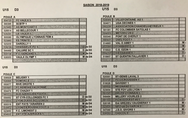 DISTRICT - Découvrez les POULES U15 2018-2019 DISTRICT - Découvrez les POULES U15 2018-2019