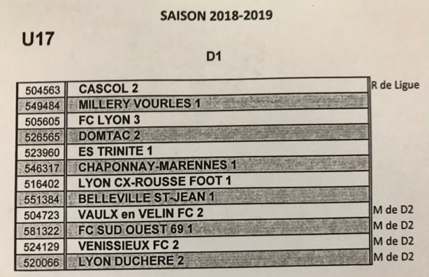 DISTRICT - Découvrez les POULES U17 2018-2019