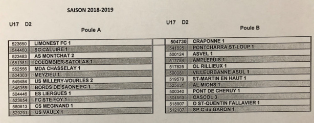 DISTRICT - Découvrez les POULES U17 2018-2019 DISTRICT - Découvrez les POULES U17 2018-2019