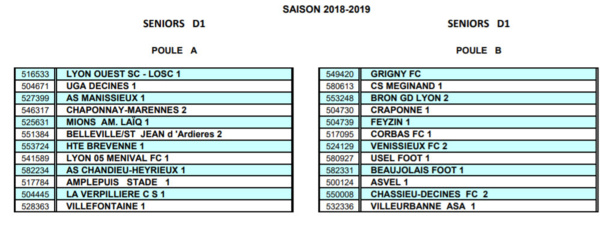 DISTRICT - Découvrez les POULES SENIORS D1 2018-2019