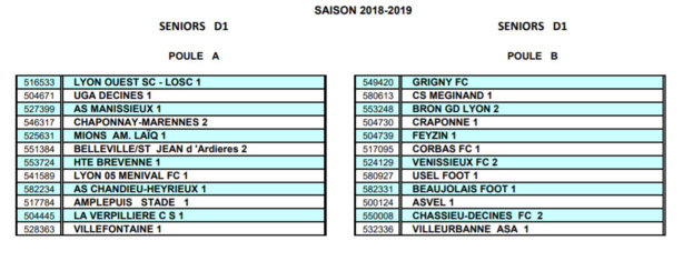 DISTRICT - Découvrez les POULES SENIORS D1 2018-2019 DISTRICT - Découvrez les POULES SENIORS D1 2018-2019