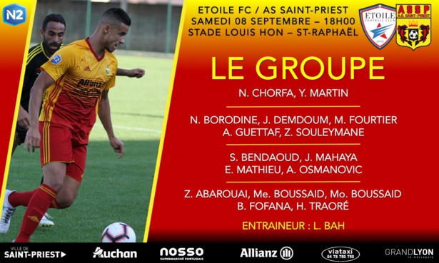 AS SAINT-PRIEST - Le groupe pour le déplacement à l'EFC Fréjus Saint-Raphael AS SAINT-PRIEST - Le groupe pour le déplacement à l'EFC Fréjus Saint-Raphael