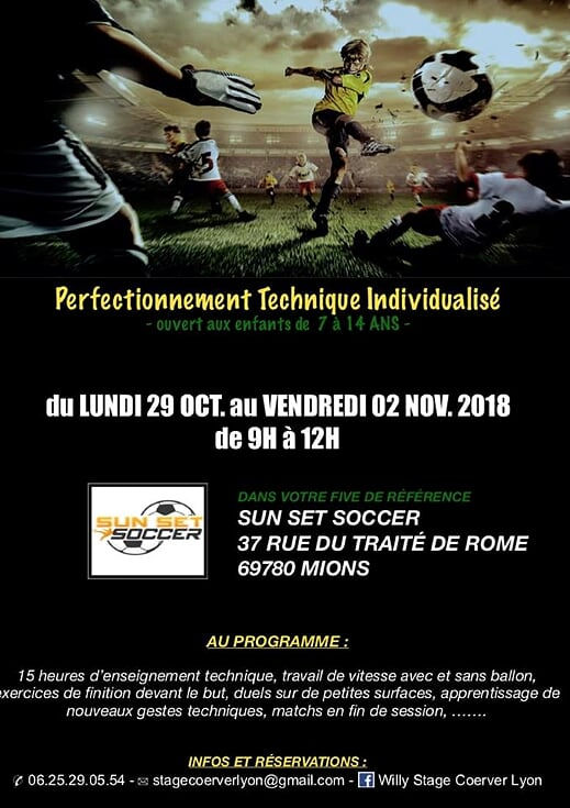 Vacances TOUSSAINT - Inscrivez votre enfant au stage CORVER du SUN SET SOCCER de MIONS