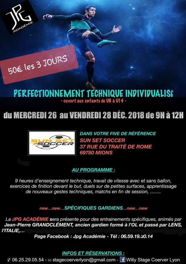Stage Noël - Il reste quelques places pour le stage CORVER du SUN SET SOCCER de Mions