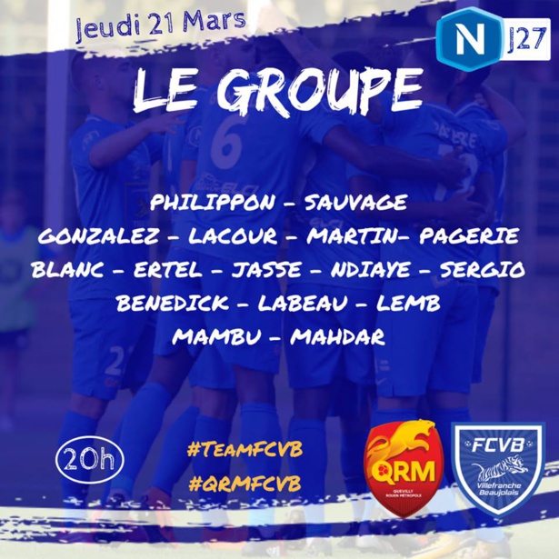 FC VILLEFRANCHE - Le groupe pour le déplacement à QUEVILLY-ROUEN FC VILLEFRANCHE - Le groupe pour le déplacement à QUEVILLY-ROUEN