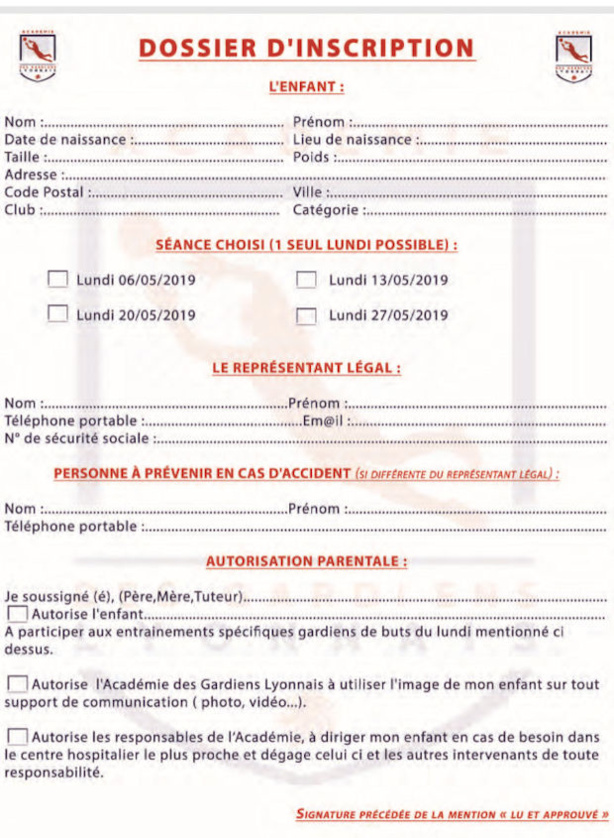 Académie des GARDIENS LYONNAIS - Les inscriptions sont ouvertes pour la saison 2019-2010 Académie des GARDIENS LYONNAIS - Les inscriptions sont ouvertes pour la saison 2019-2010