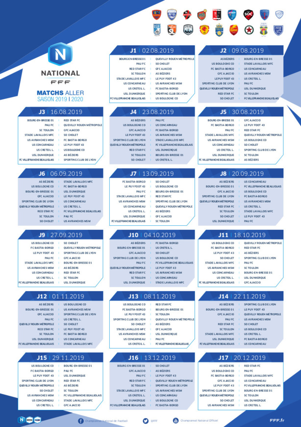 Le calendrier du National est sorti