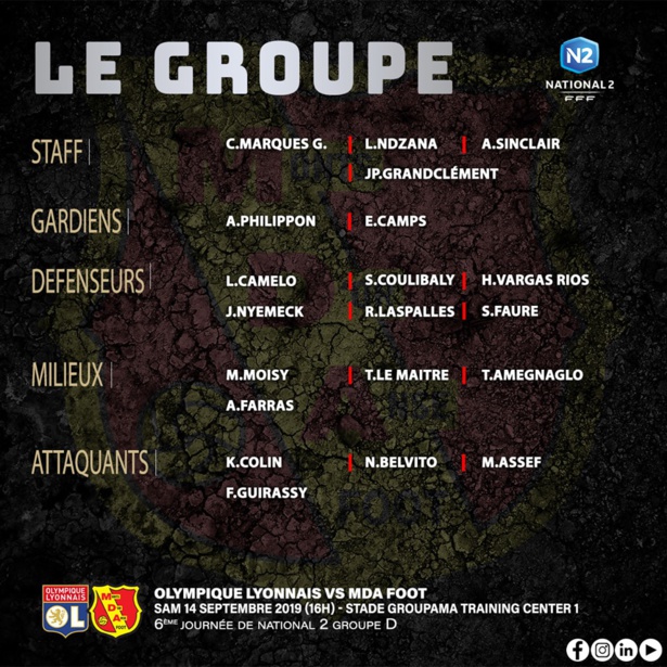 MDA Foot : le groupe contre la réserve de l'Olympique Lyonnais MDA Foot : le groupe contre la réserve de l'Olympique Lyonnais