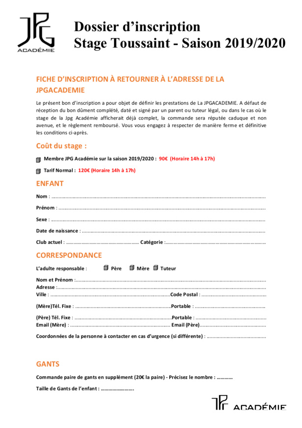 Les inscriptions sont ouvertes pour le stage de la Toussaint de la JPG Académie Les inscriptions sont ouvertes pour le stage de la Toussaint de la JPG Académie