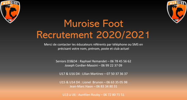 Recrutement Muroise Foot pour la saison 2020-2021