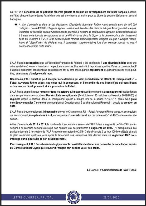 Privé d'accession en D2 ALF Futsal envisage "une démarche de conciliation auprès du CNOSF" pour faire valoir ses droits