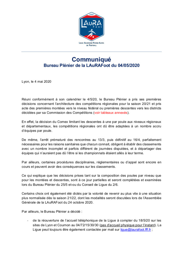 La LAURA Foot communique ses décisions pour les championnats régionaux La LAURA Foot communique ses décisions pour les championnats régionaux