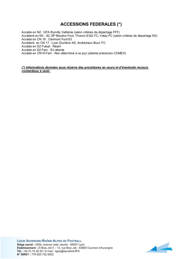 La LAURA Foot communique ses décisions pour les championnats régionaux La LAURA Foot communique ses décisions pour les championnats régionaux