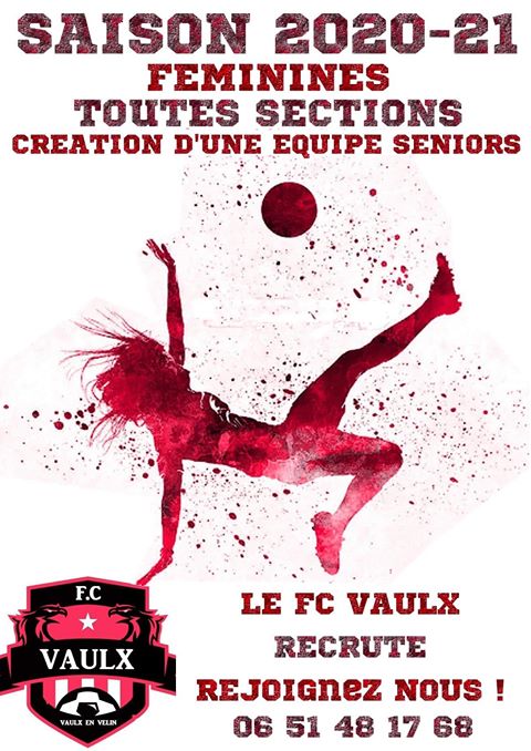 Création d'une équipe seniors féminine au FC Vaulx : le recrutement est ouvert Création d'une équipe seniors féminine au FC Vaulx : le recrutement est ouvert