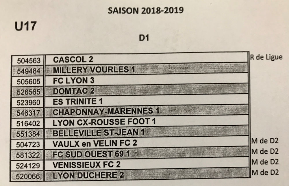 DISTRICT - Découvrez les POULES U17 2018-2019 DISTRICT - Découvrez les POULES U17 2018-2019