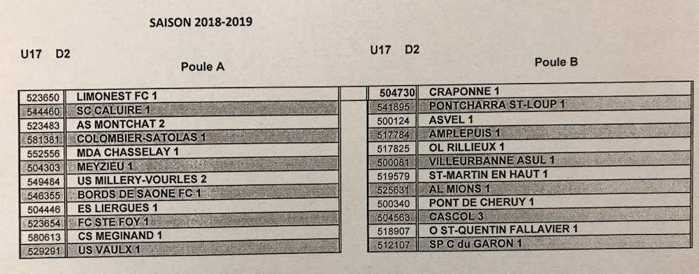 DISTRICT - Découvrez les POULES U17 2018-2019 DISTRICT - Découvrez les POULES U17 2018-2019