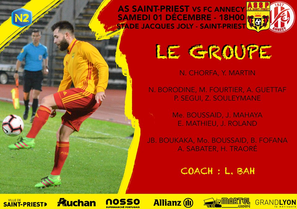 AS SAINT-PRIEST - Le groupe pour la réception du FC ANNECY AS SAINT-PRIEST - Le groupe pour la réception du FC ANNECY