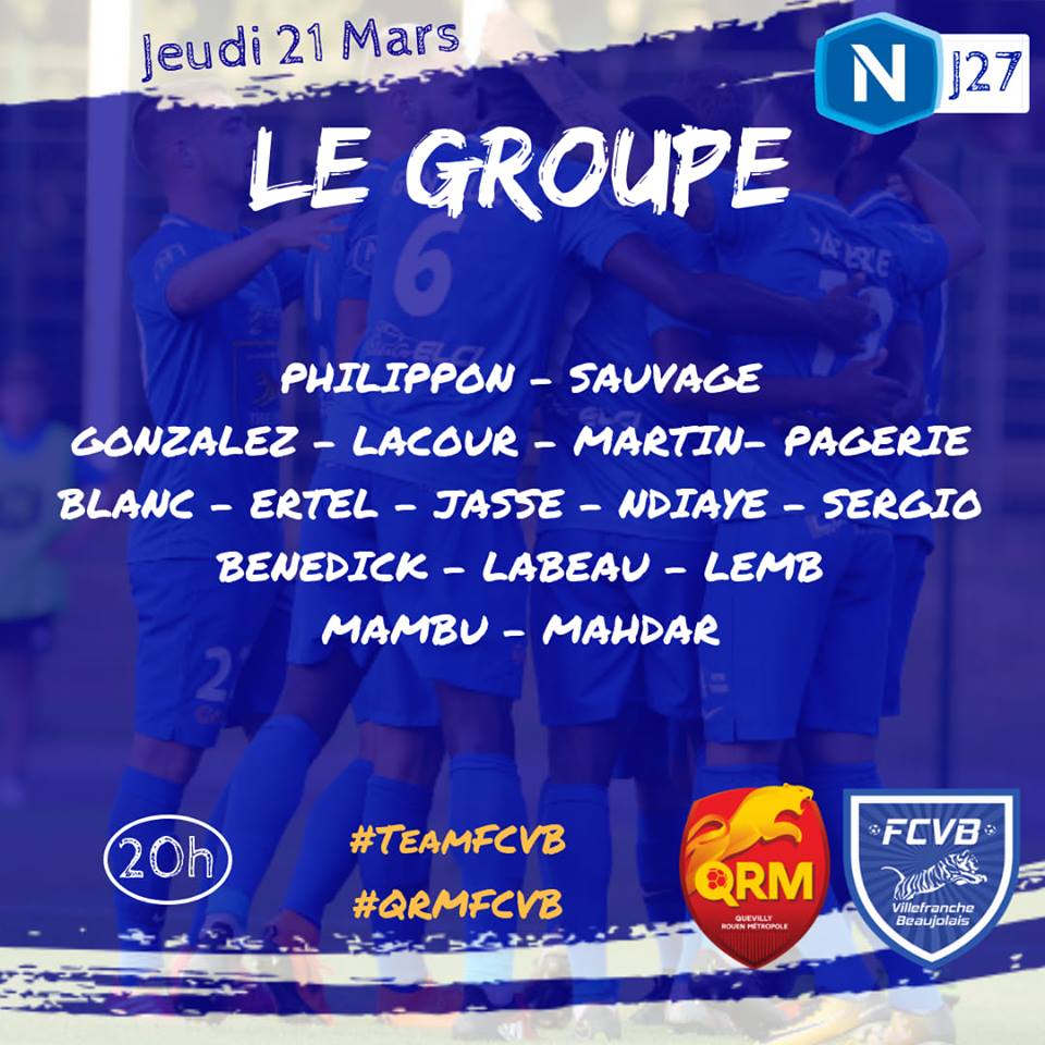 FC VILLEFRANCHE - Le groupe pour le déplacement à QUEVILLY-ROUEN FC VILLEFRANCHE - Le groupe pour le déplacement à QUEVILLY-ROUEN