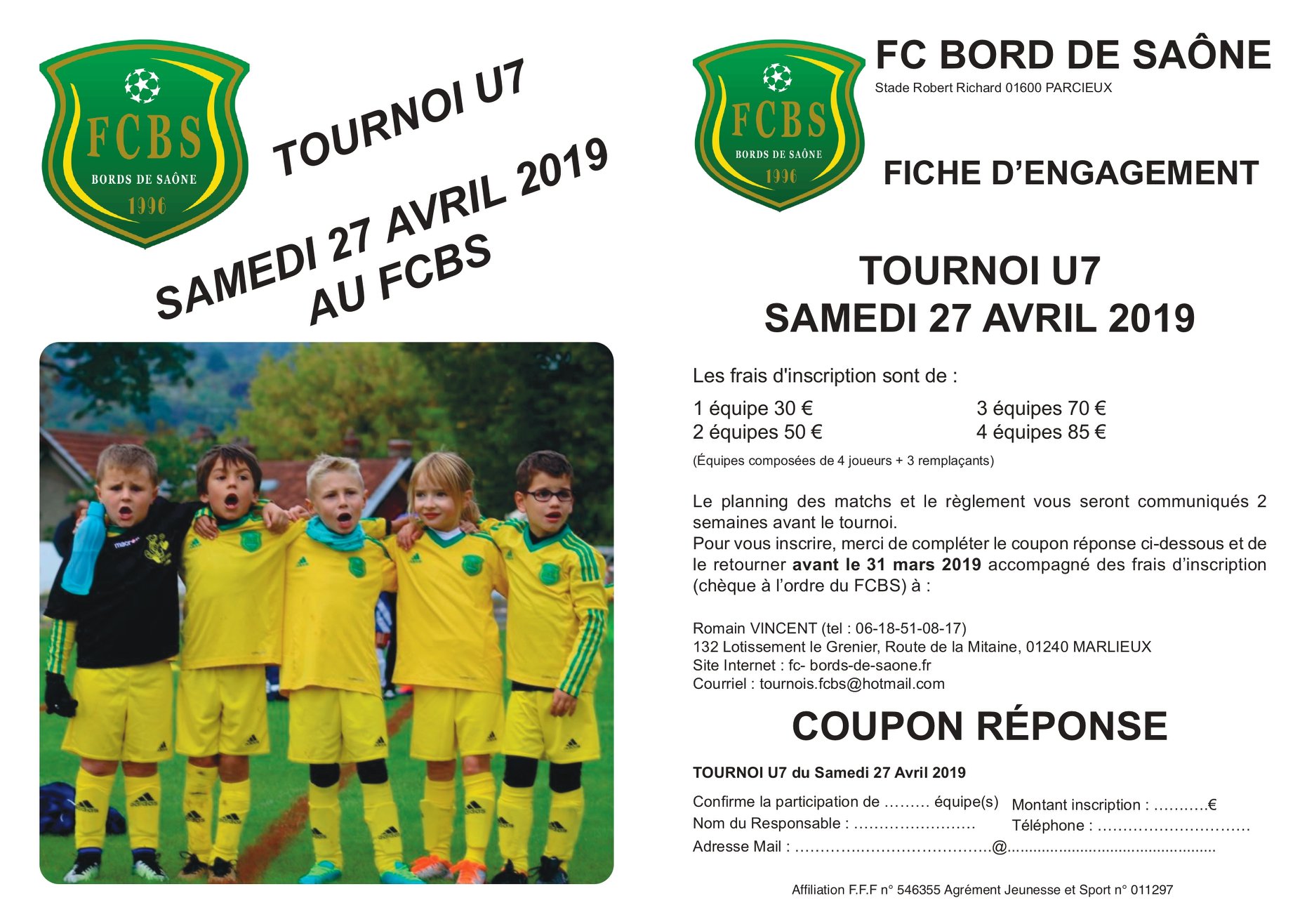 U7&U11 - Il reste des places pour le tournoi du FC BORDS de SAÔNE