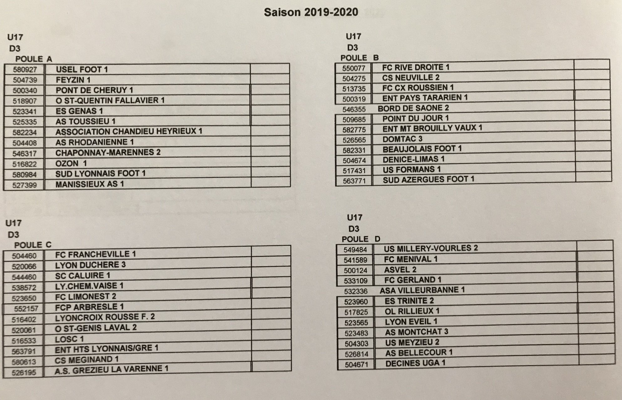 #District - Découvrez toutes les POULES des championnats 2019-2020